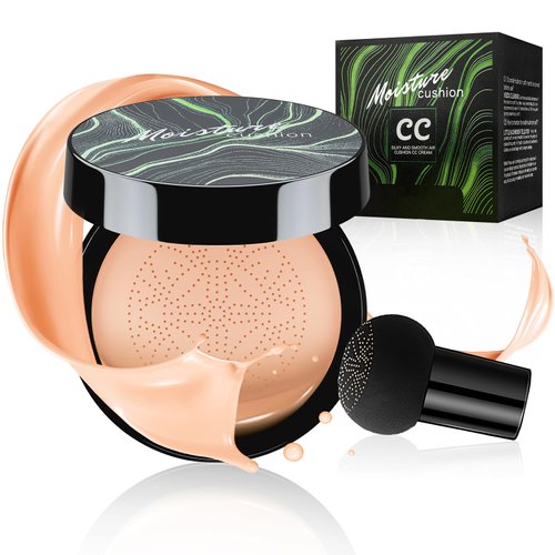 Fanterday Mushroom Head Air Cushion CC Cream Foundation - Moisturizing & Long-Lasting BB Cream Concealer Makeup Base for All Skin Types, Brighten Long - Lasting Even Color Correcting Concealer (Nude)