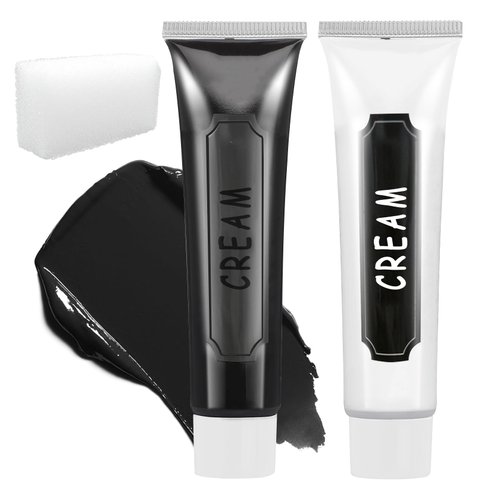 2PCS Black and White Halloween Face Body Paint Makeup Kit,Oil Based Cream Face Painting Kit,Waterproof Long Lasting Blendable Face Paint Kit for Cosplay Goth Skull Zombie Joker Vampire Makeup