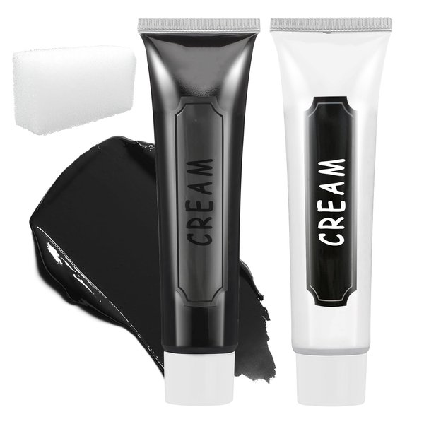 2PCS Black and White Halloween Face Body Paint Makeup Kit,Oil Based Cream Face Painting Kit,Waterproof Long Lasting Blendable Face Paint Kit for Cosplay Goth Skull Zombie Joker Vampire Makeup