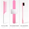 9 Pcs Hair Braiding Tools -2 Pieces Rat Tail Comb Parting Comb for Braiding 1Dual Edge Brush and Magnetic Wrist Sewing Pincushion Wristband Pin Cushion Holder with 5 Alligator Hair Clip (Pink)