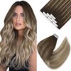 Ve Sunny Tape in Hair Extensions Human Hair Ombre Blonde Hair Extensions Tape in Real Human Hair Dark Brown Ombre Golden Blonde Mix Platinum Blonde Tape Extensions Human Harr Ombre 10pcs 20g 12inch