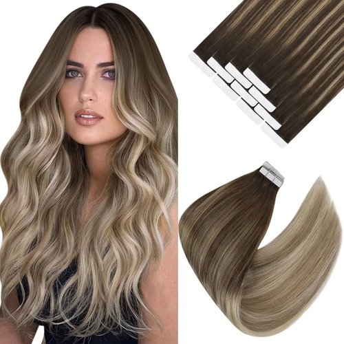 Ve Sunny Tape in Hair Extensions Human Hair Ombre Blonde Hair Extensions Tape in Real Human Hair Dark Brown Ombre Golden Blonde Mix Platinum Blonde Tape Extensions Human Harr Ombre 10pcs 20g 12inch