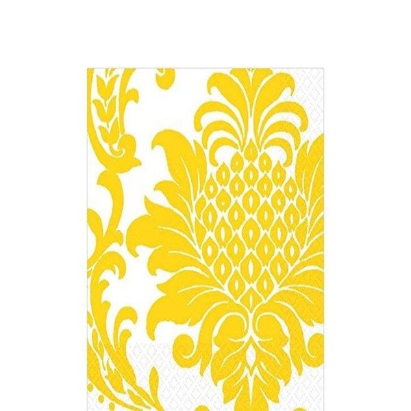 Amscan Decorative Damask Party Lunch Paper Napkins (16 Pack), 6.5 x 6.5, Yellow