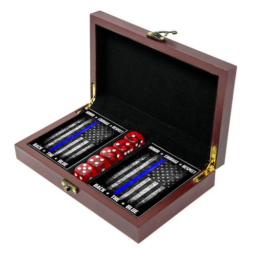 Military Gift Shop Police Officer Playing Cards & Dice in Wooden Keepsake Box - Thin Blue Line Flag - Police Officer Gifts | Disabled USMC Vet Owned Small Business