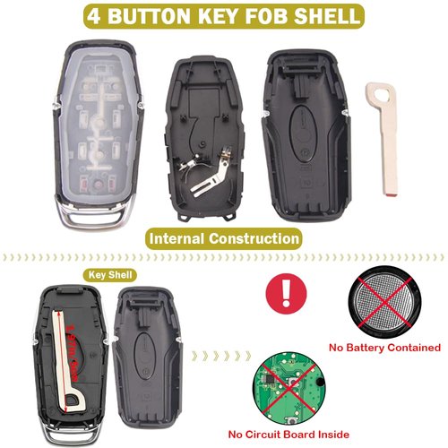Key Fob Case Replacement for Ford F150 F250 F350 Fusion Mustang Explorer Edge Lincoln MKZ MKC MKX 2014 2015 2016 2017 5 Button Pad Cover Keyless Entry Remote Control Smart Car Key Fob Shell