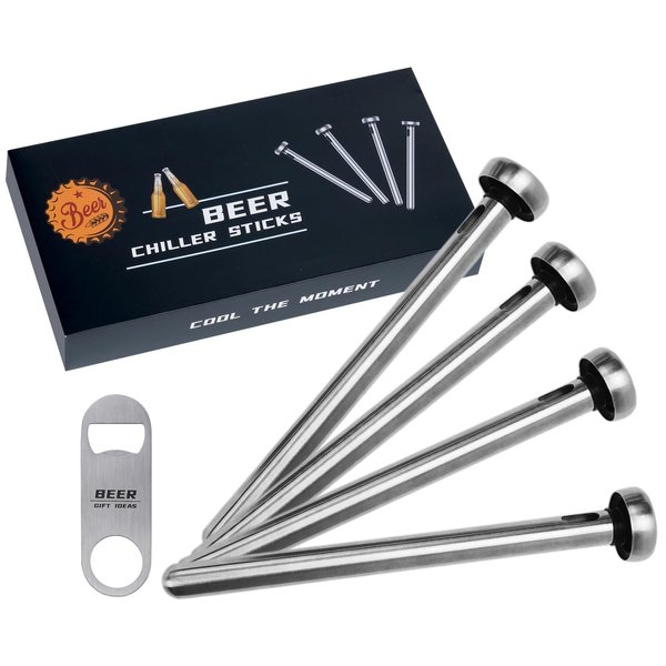 PONPUR Gifts for Men Dad, 4pc Beer Chiller Sticks, Christamas Anniversary Birthday Gifts Idea for Husband Him, Cool Home Bar Accessories Presents for Beer Lover, White Elephant Gift for Adult