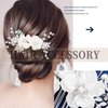 Olbye Wedding Hair Comb Rhinestone Silver Bridal Hair Pieces Flower Crystal Prom Headpiece Pearls Bride Hair Clips Bridesmaids Decorative Hair Side Combs Wedding Hair Accessories for Brides (Silver D)