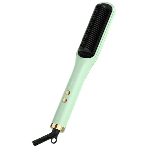 Hot Comb Hair Straightener,Intelligent Thermostat Beard Wigs Straightening Comb, Dual Use Heat Pressing Comb Brush, Negative Ion Electric Heating Comb, Hair Straightener Brush(Mint Green), straig
