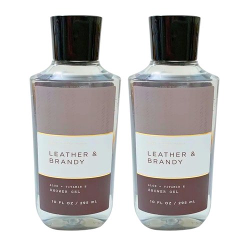 Bath & Body Works Shower Gel, Set of 2 Bottles, Each Bottle 10oz (Leather Brandy)