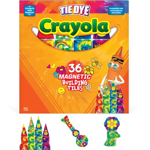 CreateOn Crayola Tie-Dye Magnetic Tiles, Building Set for Kids, Magnetic Tiles, Magnetic Building Toys for Kids, STEM Learning Toys for Boys and Girls Ages 3 and Up, 36-Piece Set (Tie-Dye)