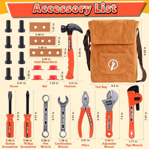 Kids Tool Set,MAGIC4U 26PCS Toddler Tool Set with Tool Bag,8 Tools Equipements,Pretend Play Construction Kits for Kids Age 3-6 Years Old,Toddler Boy Toys