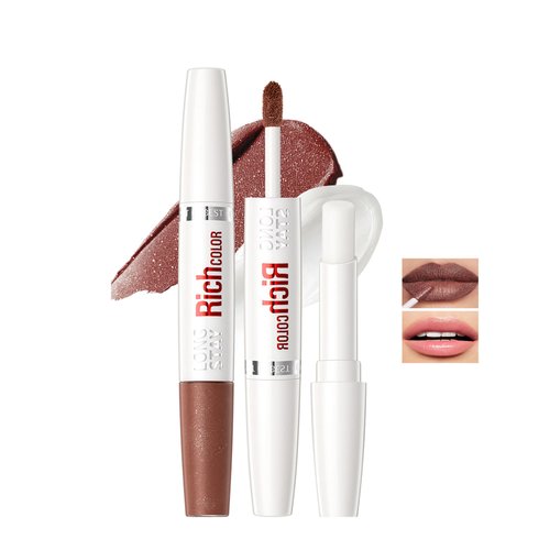 Easilydays Matte Lipstick + Lip Blam for Women, 2 IN 1 Lip Gloss Double-headed Nude Velvet Sex Silk Long Lasting Waterproof High Pigment Lip Gloss Smooth Super Stay Non-stick Cup Lip Glaze (01)