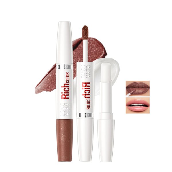 Easilydays Matte Lipstick + Lip Blam for Women, 2 IN 1 Lip Gloss Double-headed Nude Velvet Sex Silk Long Lasting Waterproof High Pigment Lip Gloss Smooth Super Stay Non-stick Cup Lip Glaze (01)