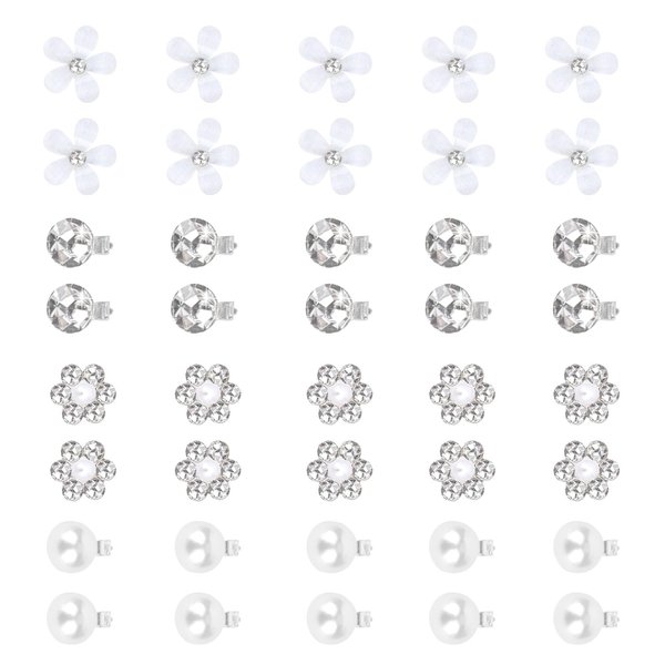 40Pcs Small Flower Hair Clips for Women, Mini Rhinestone Pearl Hair Clips White Hair Clips Wedding Hair Accessories for Women Girls