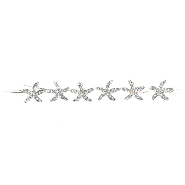 Set of 6 Starfish Sea Star Rhinestone Crystal Hair Pins H032