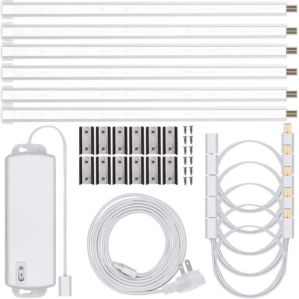 UltraPro 10in. Linkable LED Bright Strips, 6 Pack, 1650 Lumens, 2700K Warm White Light, Low Voltage, Under Cabinet Lighting, Strip Light, Flat Plug, 44415