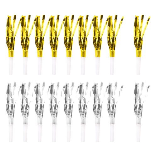 UUYYEO 60 Pcs Metallic Fringed Noise Makers New Year Party Blowouts Happy Birthday Party Whistles Kids Party Noisemakers Sporting Events Accessories Golden and Silver
