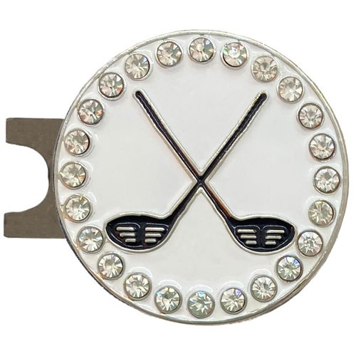 Giggle Golf Bling Golf Ball Marker with A Standard Magnetic Hat Clip | Great Gift for Women (Crossed Clubs)