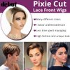 DÉBUT Human Hair Pixie Wig Side Part Lace Front Wigs with Side Fringe Swept Bangs Short Pixie Cut Wig Ombre Brown to 613 Dark Roots with Blonde