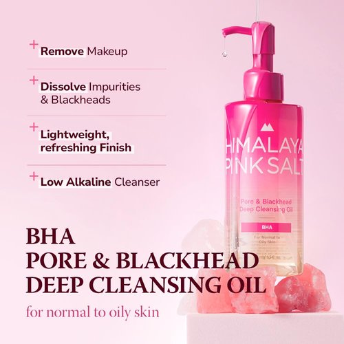 HIMALAYA PINKSALT Pore & Blackhead Deep Cleansing Oil BHA, 6.7 fl oz 2 Pack - Christmas Gifts, Stocking Stuffers, Pore Purifying Oil Cleanser, Blackhead & Makeup Remover with Low Alkaline Formula