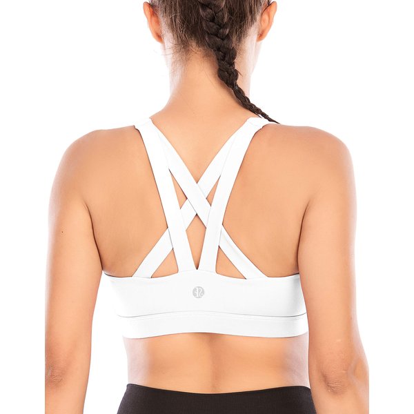 RUNNING GIRL Sports Bra for Women, Criss-Cross Back Padded Strappy Sports Bras Medium Support Yoga Bra with Removable Cups (WX2575.White-1, S)