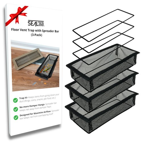 SEAL360 Floor Vent Screen Net, Air Vent Filter Mesh Catches Toys Snacks Pet Hair and Pet Food, Keeps Bugs Out, Patent Pending, 4”x10” (3-Pack)