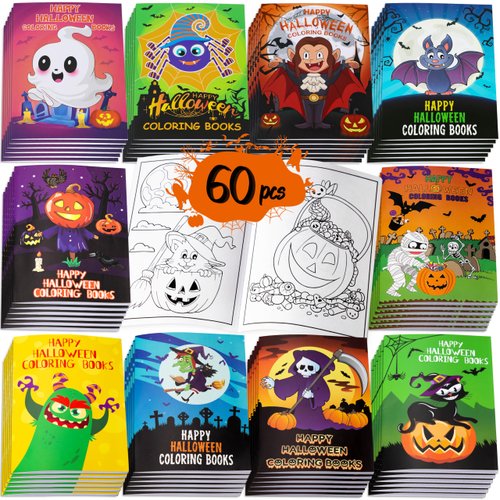 90shine 60PCS Halloween Coloring Books Party Favors for Kids - Hallowmas Trick or Treat Goodie Bag Stuffer Fillers Gifts Fun Activity Decorations Supplies