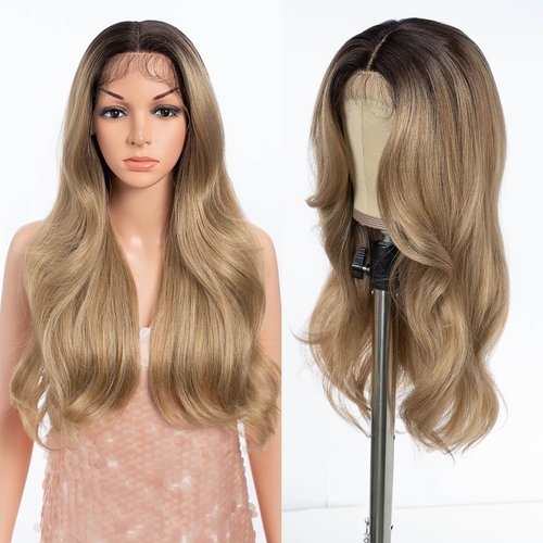 Style Icon Transparent Lace Front Wigs Pre Plucked Glueness Wig 24 Inch Long Synthetic Wigs for Women 4 inches Middle Parting Baby Hair（24 Inches,NT6/23C）