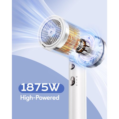Wavytalk Hair Dryer with Diffuser 1875W Ionic Blow Dryer for Fast Drying with Concentrator Lightweight White.