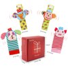 Infant Rattle Socks Toys 0 to 36 Months, Baby Wrist Rattle Foot Finder Socks Set, Birthday Holiday Present for Newborn Boy Girl 0/3/4/6/7/8/9/12/18 Months Kids Toddler, Gift Box Package (4A-Red)
