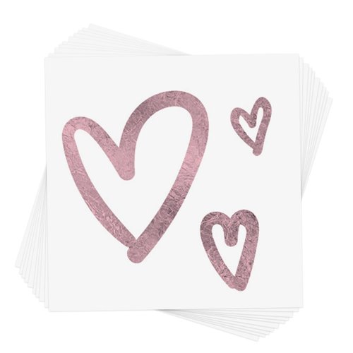 CLASSIC HEARTS PINK set of 10 premium waterproof metallic pink foil temporary Flash Tattoos - Heart Party Favors, Heart Party Supplies, bachelorette, pink heart, heart sticker, Valentine's Day