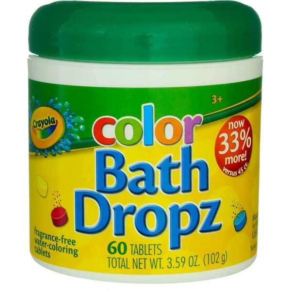 Taste Beauty Crayola Color Bath Dropz for Ages 3 and Up, Colorful Bath Bombs for Kids, 60 Tablets