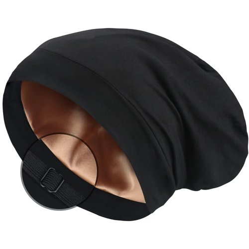 Naivlizer Satin Lined Hair Bonnet Sleep Cap, Adjustable Slouchy Sleep Bonnet, Hair Wrap for Frizzy Curly Hair Locs, Hair Protect Night Sleeping Beanie for Men & Women, Black