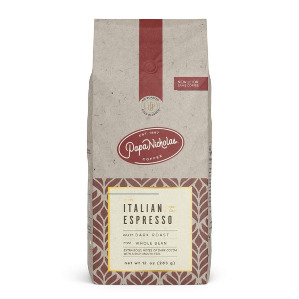 PapaNicholas Coffee Whole Bean Coffee, Italian Espresso, 12 Count