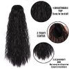 olacare 24inch Long Corn Curly Wave Drawstring Ponytail Synthetic High Puff Ponytail Hair Pieces With Comb Clip in Black Wavy Ponytail Clip in Hair Extensions Curly Ponytail Extension drawstring ponytail extension