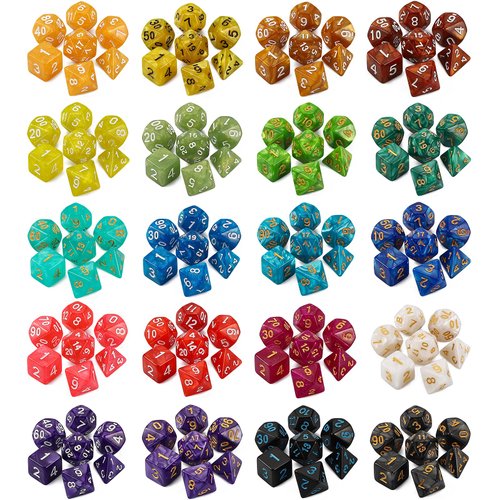 QMay DND Dice Set -25x7 (175pcs) Polyhedral Dice Compatible with Dungeons and Dragons D&D RPG MTG Table Games.25 Sets of 7 dice and a dice Bag