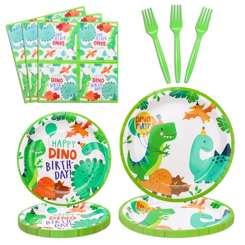 160 Pack Dinosaur Birthday Party Supplies Set Dinosaur Themed Tableware Set Dino Happy Birthday Plates Dinosaur Plate Dinosaur Napkins Dino T-Rex Party Decoration Set Serves 40