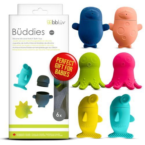 bblüv Büddies Fun Baby Bath Toys - Floating Squirt Water Ocean Animals for Infant & Toddler, Silicone Bath Toys with Interchangeable Parts, for 6 Months and Older