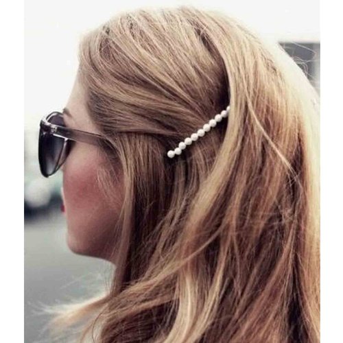 Allereyae Vintage Pearl Hair Clip Barrette Rhinestone Pearl Hair Pins Barrette Gold Pearl Barrette Headpieces Head Clip Headwear Wedding Pearl Hair Accessories for Women 2Pcs (Gold)