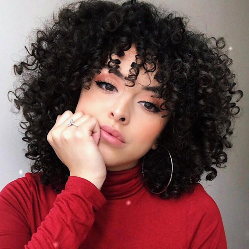 Fancy Hair Short Curly Wigs Afro Curly with Bangs Short Kinky Curly Wig Synthetic Glueless Wig for Black Women Black 12 Inch