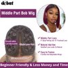 DÉBUT Short Bob Wigs 1B Burgundy Lace Front Wigs Human Hair Middle Part Wigs Brazilian Virgin Straight Hair 13x4x1 T Part Wigs for Black Women 1B/99J 8 Inches