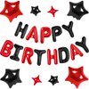CANREVEL Happy Birthday Banner 13pcs 16 Inch Mylar Foil Letters Sign with 8pcs Star Balloons Birthday Party Decorations for Kids and Adults - 3D Black Red