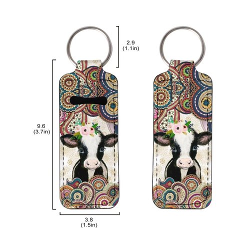 Gearider Mandala Cow Print Stylish Chapstick Holder Keychain, Lip Balm Protective Case