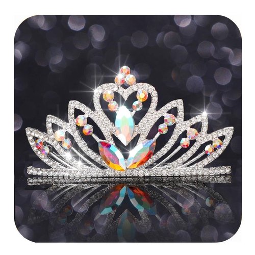 Kilshye Princess Tiara Comb Silver Heart Rhinestone Crown Hair Combs Wedding Bridal Costume Hairpiece for Women and Girls