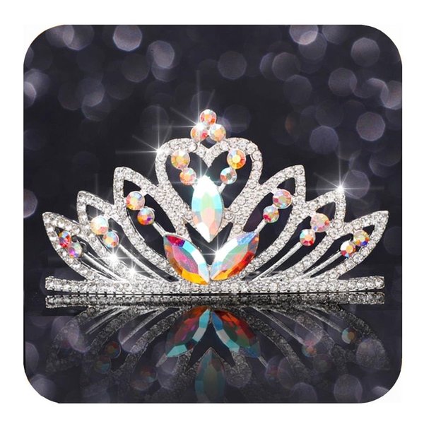 Kilshye Princess Tiara Comb Silver Heart Rhinestone Crown Hair Combs Wedding Bridal Costume Hairpiece for Women and Girls