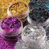Holographic Chunky Glitter Silver Gold Purplish Red and Black Cosmetic Body Hair Face Eye Nail for Festival Carnival Concert Beauty Rave Accessories Different Shapes 4 Pots+ Quick Dry Primer Glue Gel