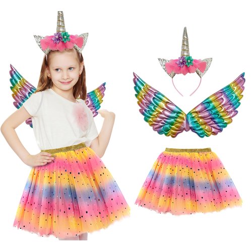 Toddler Fairy-Unicorn-Wings-Costume for Girls 3-9 Y/O Unicorn Gifts Pretend Play Christmas Birthday Party Favors (Pastel Colors)