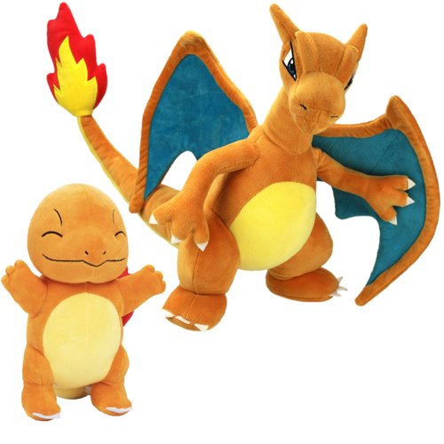 Pokémon 12" Charizard & 8" Charmander Plush 2-Pack - Evolution Set - Officially Licensed - Quality Soft Stuffed Animal Toy Figures - Christmas Stocking Stuffer Gift for Kids, Boys, Girls - 2+