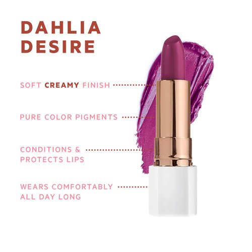 FLOWER BEAUTY Petal Pout Lipstick Nourishing & Highly Pigmented Lip Color with Antioxidants (Dahlia Desire - Cream) (Pack of 1)