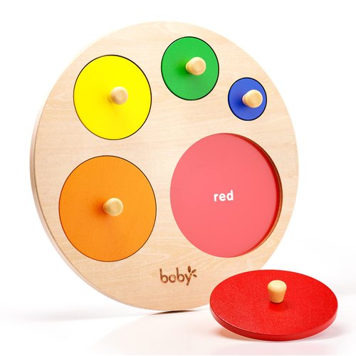 Boby Montessori Multiple Circle Puzzle Board, Knob Wooden Puzzle, Geometric Shape Puzzle Early Education Material Sensorial Toy for Toddler Shape & Color Sorter (Multiple Circle Puzzles)